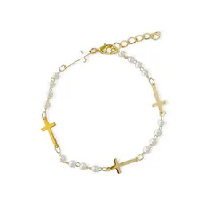 ANDREA COGGIOLA JOYAS - Pulsera Cruz Perlas Enchapado Oro 18K