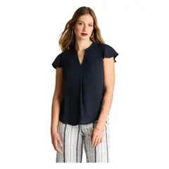 LORENZO DI PONTTI - Blusa Escote Mao Manga Corta Con Vuelo Azul