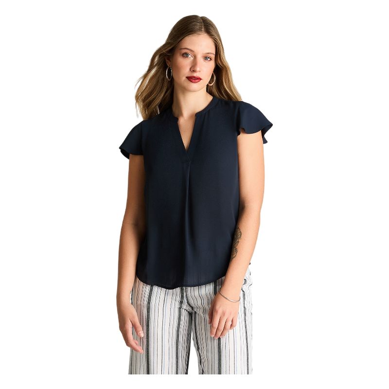 LORENZO DI PONTTI - Blusa Escote Mao Manga Corta Con Vuelo Azul
