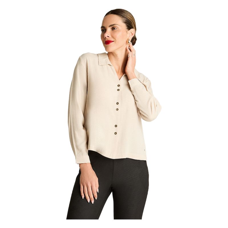 CURVI - Blusa Manga Larga Tela Fantasia Escote V Arena