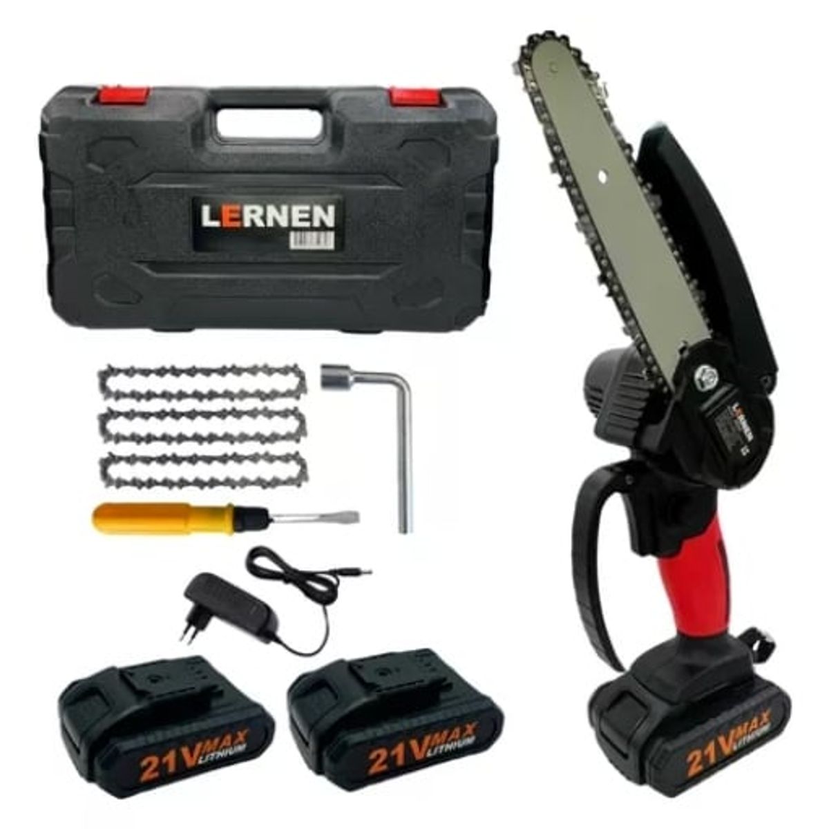 LERNEN - Motosierra Podadora Eléctrica 6 Pulgadas Lernen + 2 Baterías