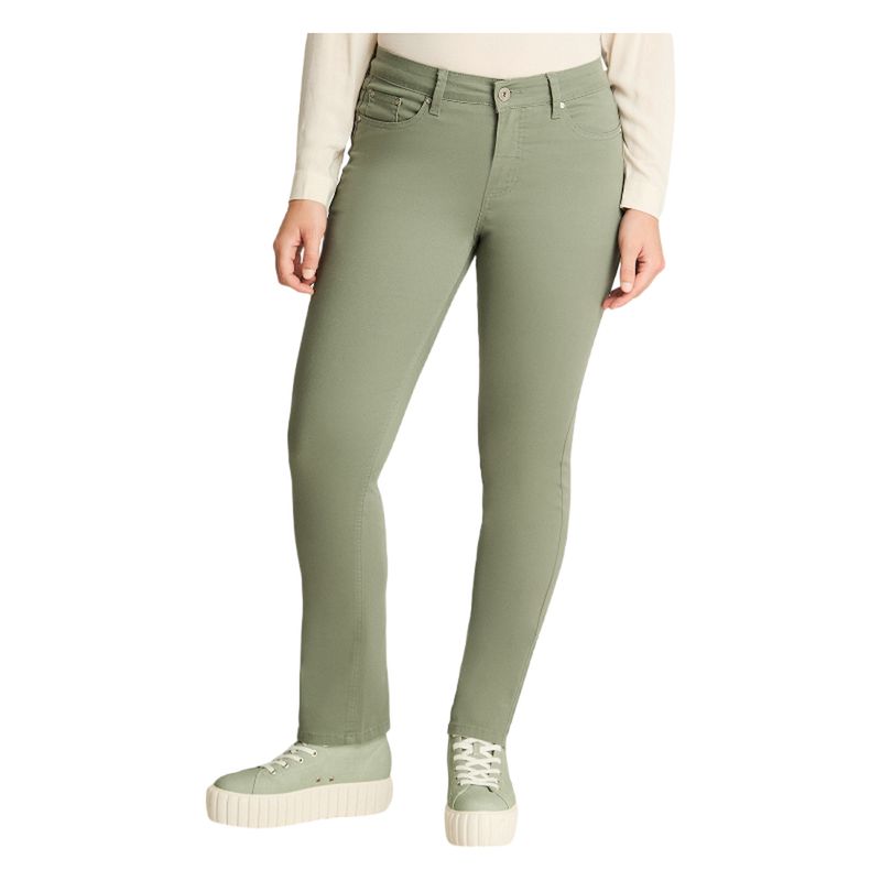 CURVI - Jeans Tiro Medio Recto Color 5 Bolsillos Verde
