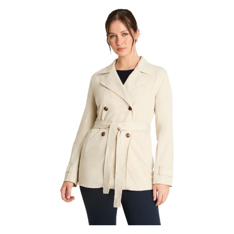 CURVI - Chaqueta Suede Básica Manga Larga Beige