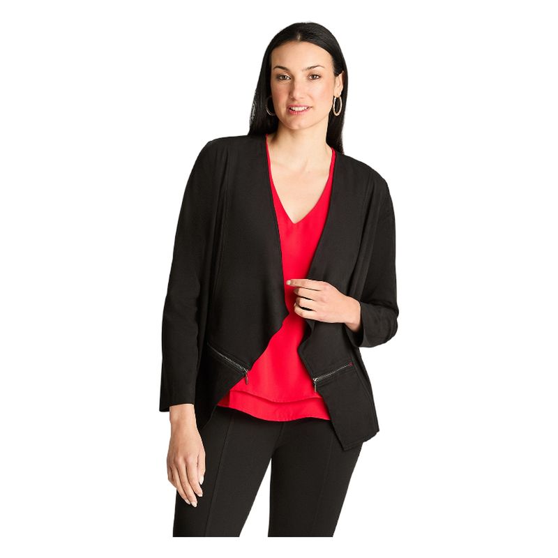 LORENZO DI PONTTI - Chaqueta Manga Larga Tipo Tapado De Suede Asimetrico Negro