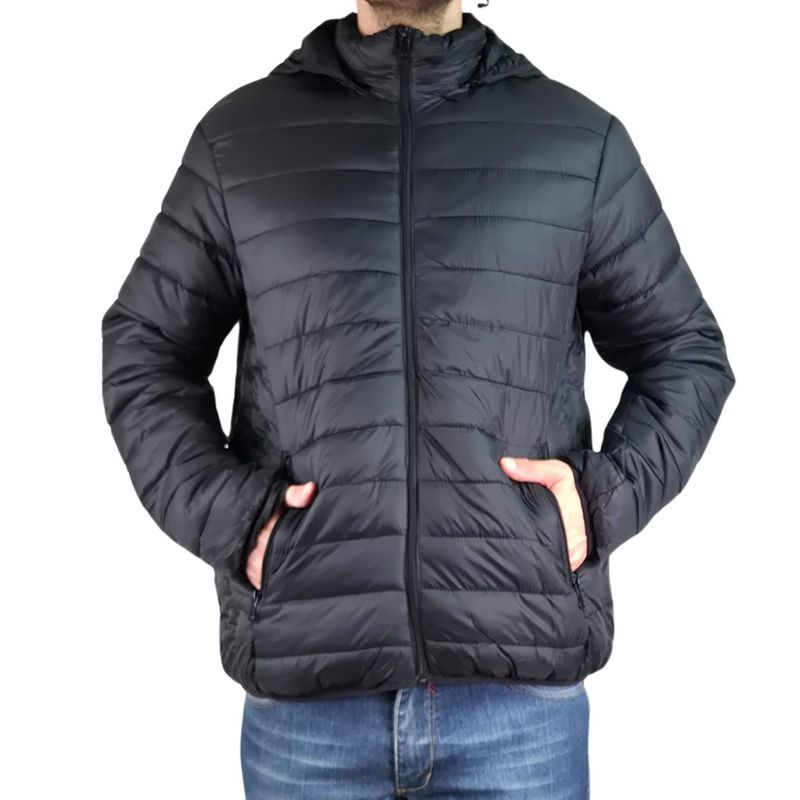 MPROPIA - Parka Chaqueta Hombre Frisada Gorro Cierre Negro 919