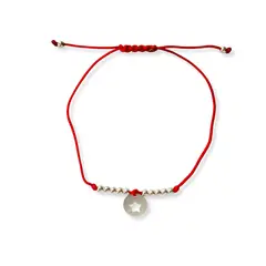 ANDREA COGGIOLA JOYAS - Pulsera Círculo Estrella Bolitas Plata Fina 925 Cordón Rojo