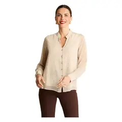 LORENZO DI PONTTI - Blusa Manga Larga Escote Mao Tela Fantasia Beige_.