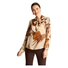 LORENZO DI PONTTI - Blusa Manga Larga Con Amarra En Cuello Estampada Beige