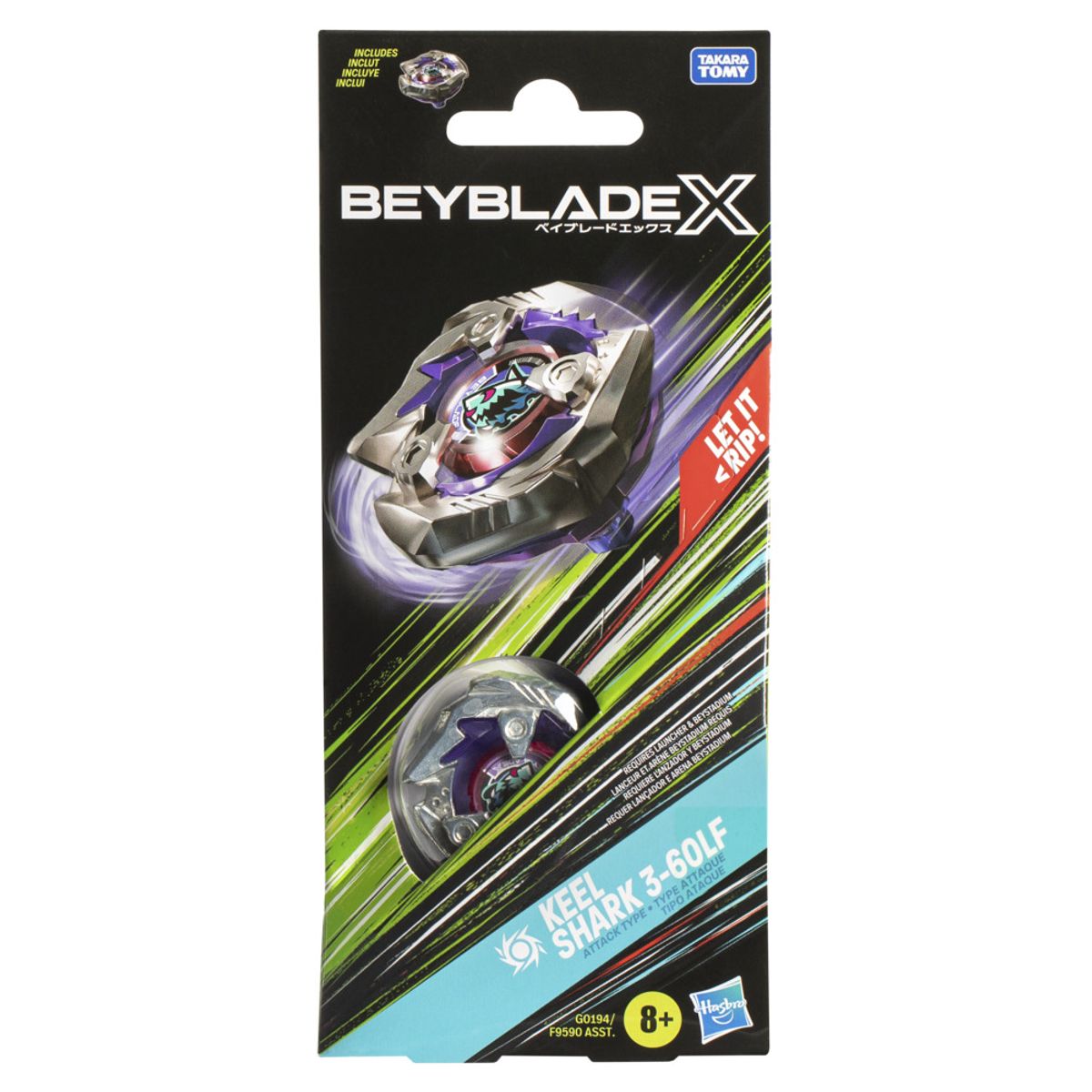 BEYBLADE - Trompo Beyblade X Kit de Refuerzo Keel Shark 3-60LF