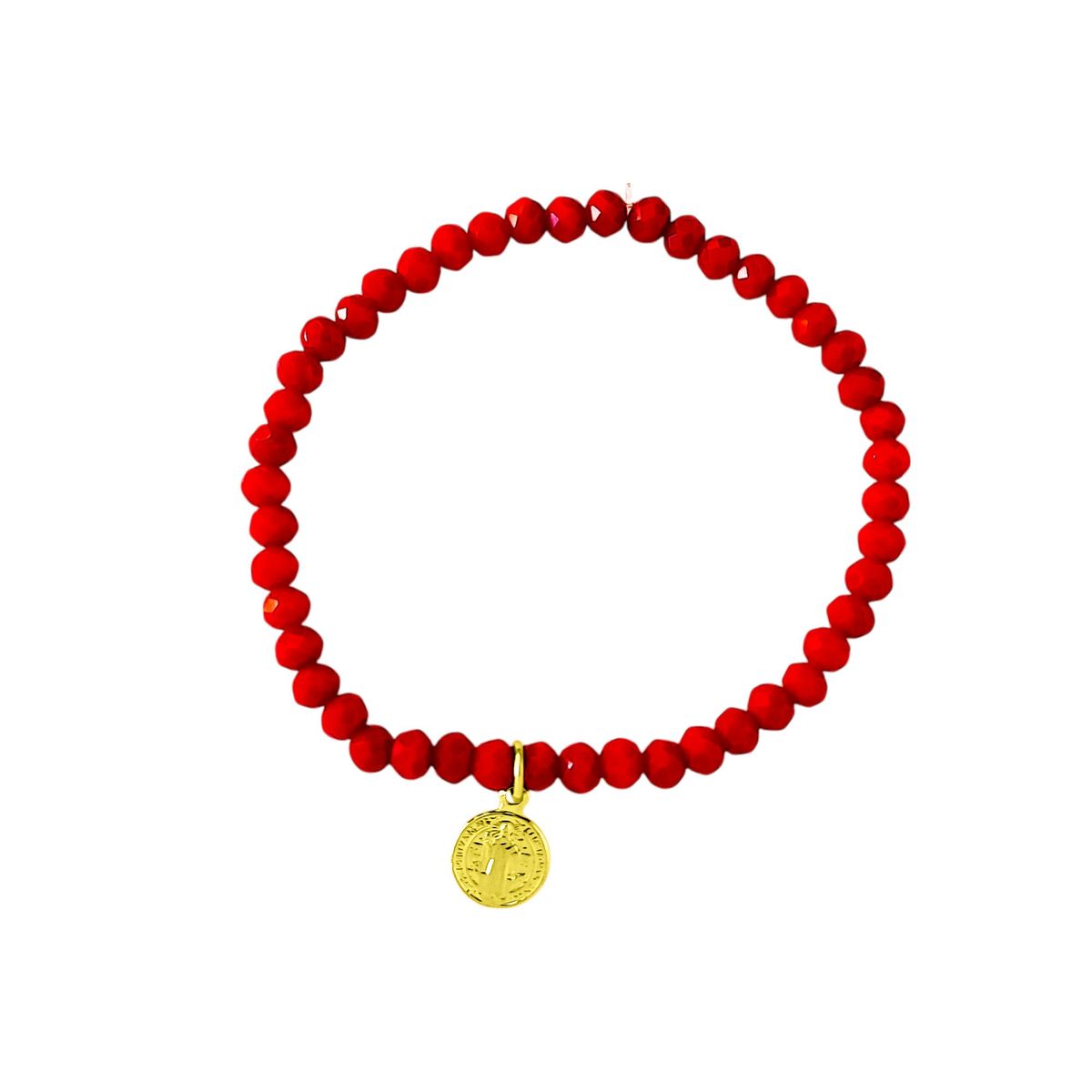 COGGIOLA - Pulsera San Benito Cristal Rojo Enchapado Oro 18K