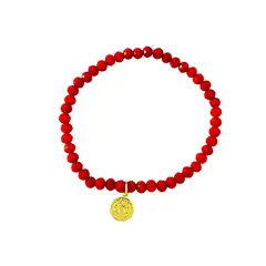 ANDREA COGGIOLA JOYAS - Pulsera San Benito Cristal Rojo Enchapado Oro 18K