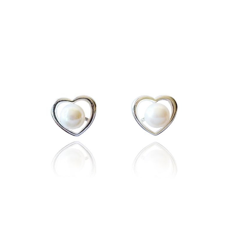 ANDREA COGGIOLA JOYAS - Aros Corazón Perla De Río Plata Fina 925