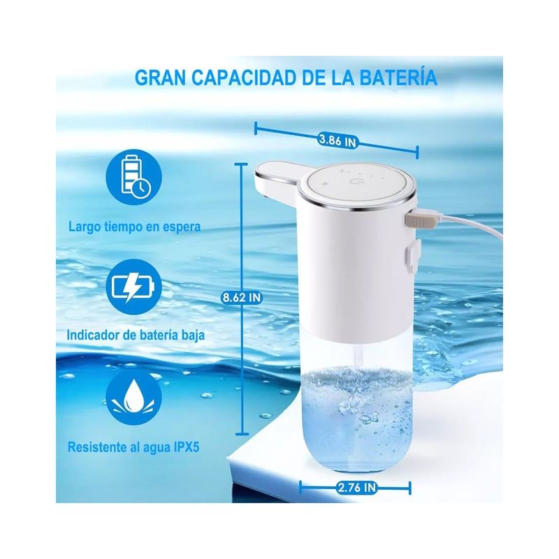 GENERICO - Dispensador Jabon Automatico Inteligente Carga Usb+4 Marchas