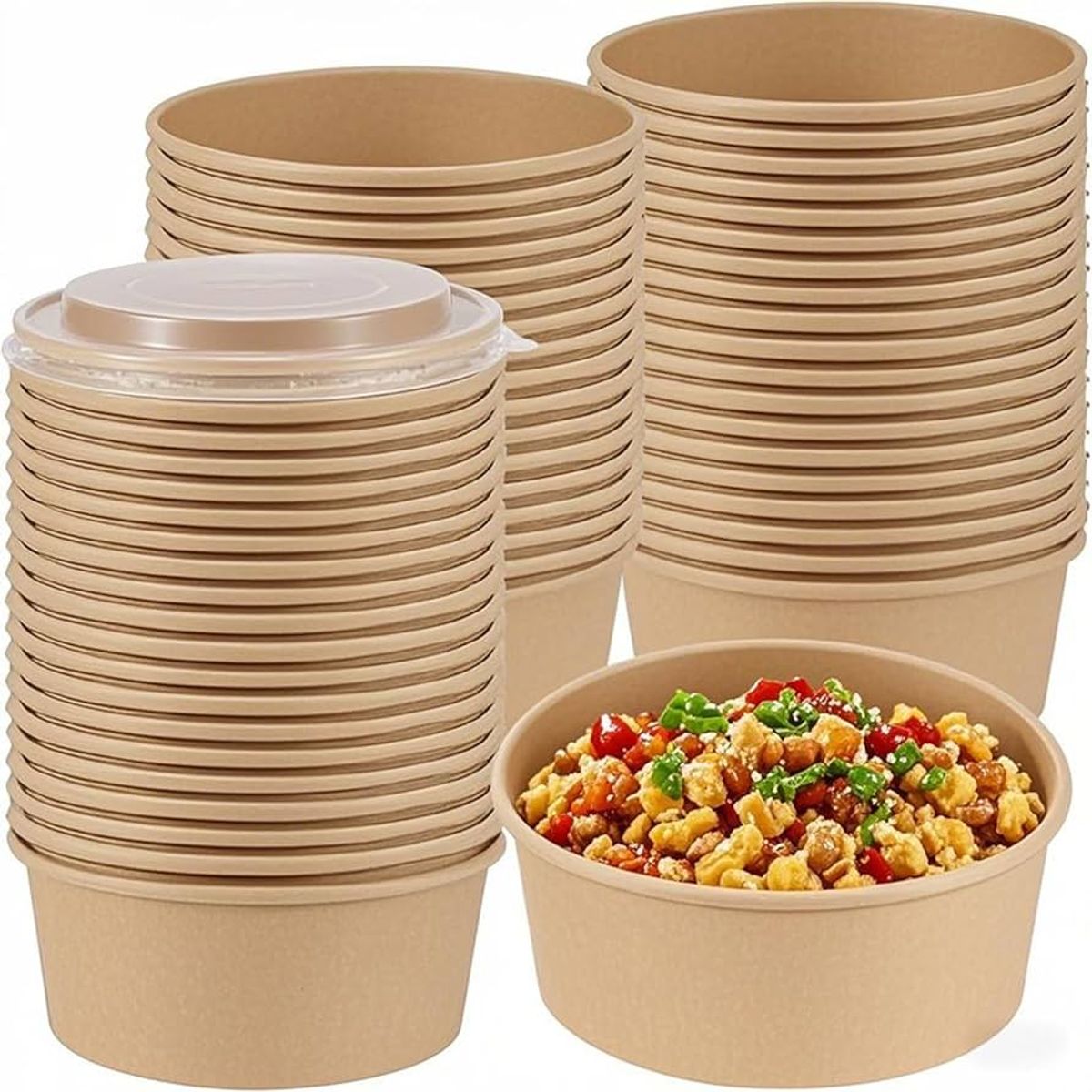 GENERICO - Envase Bowl Kraft Con Tapa Pet 500ml 100 Unidades