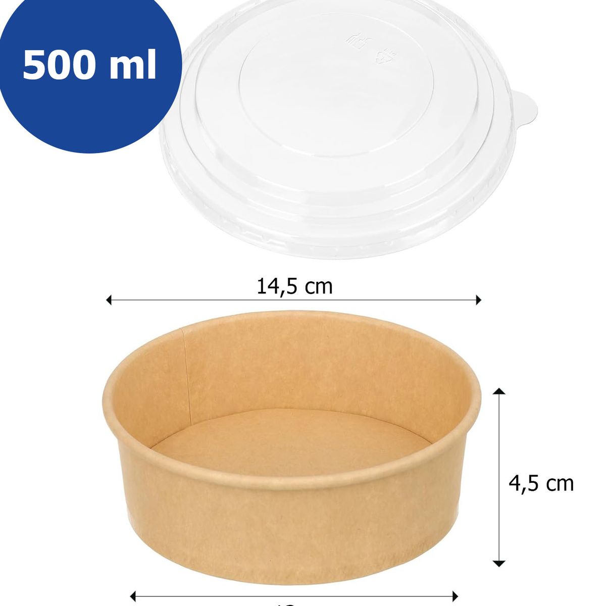 GENERICO - Envase Bowl Kraft Con Tapa Pet 500ml 100 Unidades