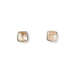 ANDREA COGGIOLA JOYAS - Aros Cuadrado Cuarzo Rosa Facetado 7mm Plata Fina 925