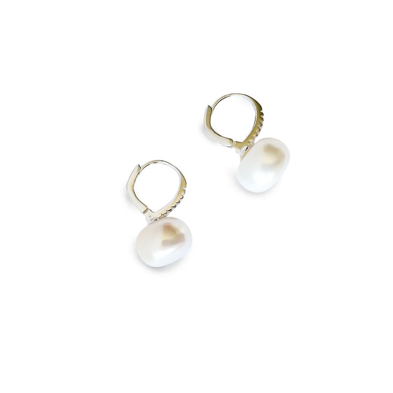 ANDREA COGGIOLA JOYAS - Aros Argolla Bisagra Perla De Río 10mm Plata Fina 925