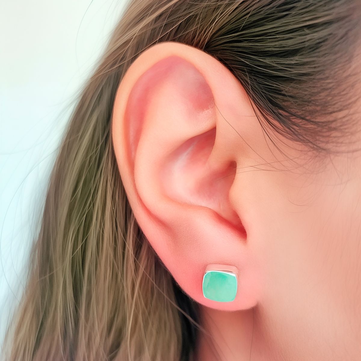 COGGIOLA - Aros Cuadrado Calcedonia Facetado 7mm Plata Fina 925