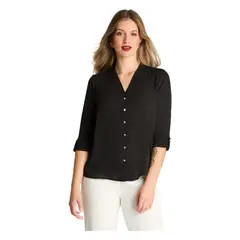 LORENZO DI PONTTI - Blusa Escote V Manga Larga Con Botones Dorados Negro