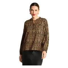CURVI - Blusa Manga Globo Con Lazo En Escote Negro