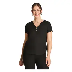CURVI - Blusa Manga Corta Cuello Mao Negro