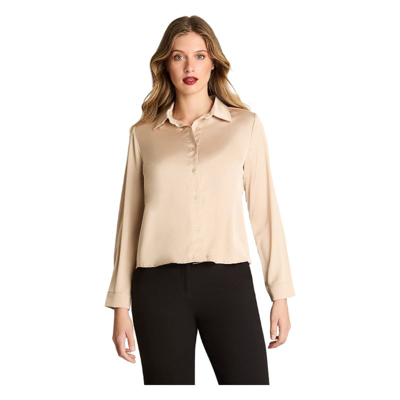 LORENZO DI PONTTI - Blusa Manga Larga Camisera Satinada Beige