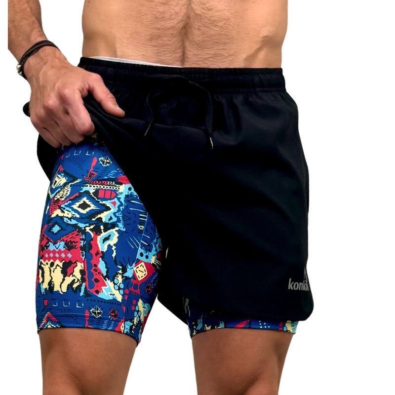 KONKO ACTIVE - Short Deportivo Con Calza 2 en 1 Con Cierre Fest Konko
