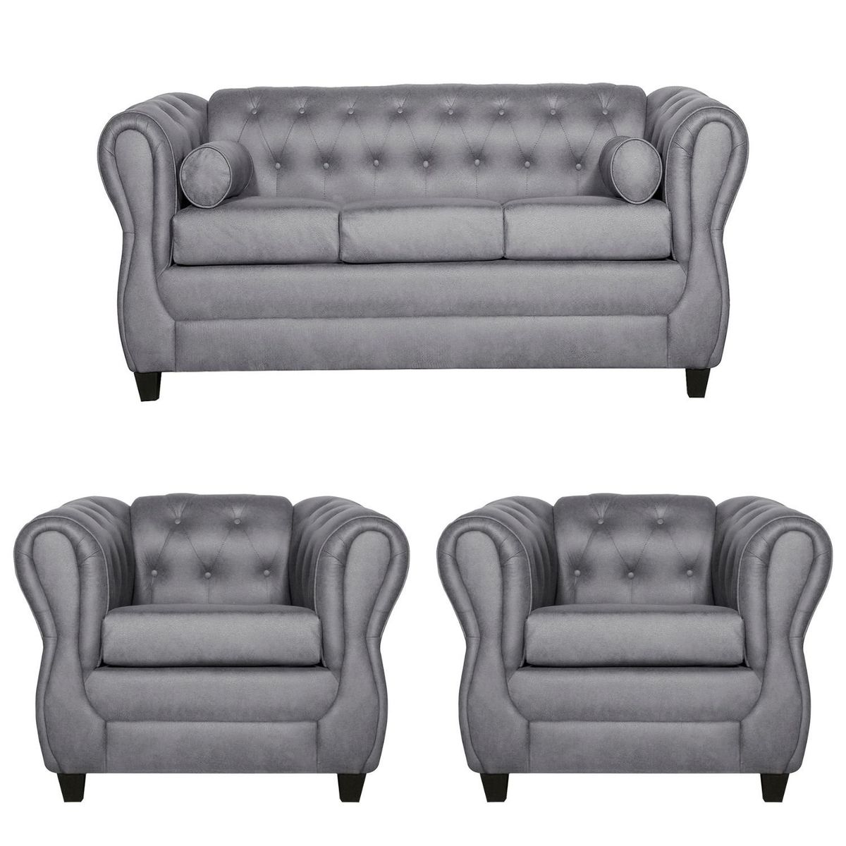 RUZAM MOBEL - JUEGO DE LIVING 3-1-1 CHESTERFIELD GRIS