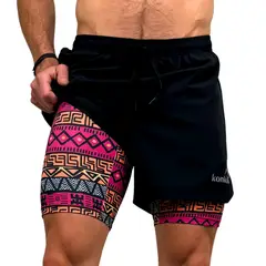 KONKO ACTIVE - Short Deportivo Cierre Con Calza 2 en 1 Tribu Hombre Konko
