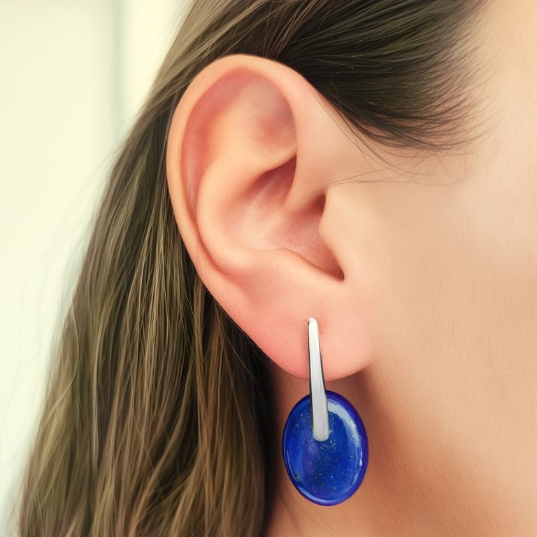 Aros Lapislazuli Ovalo Plata Fina 925 Azul TALLA UNICA