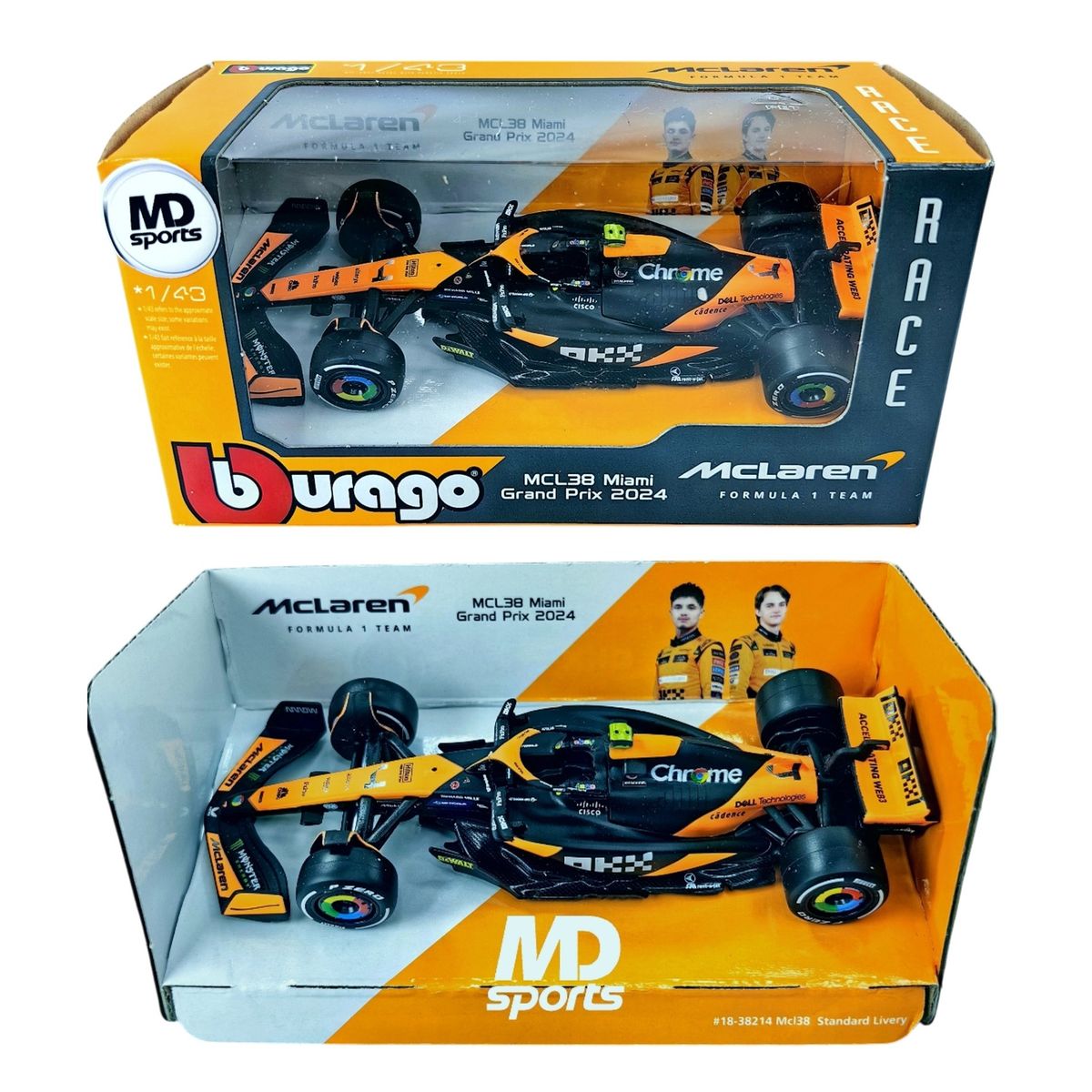 BBURAGO - Auto F1 Mclaren Mcl38 GP Miami 2024 #4 Norris Caja Norm 1:43