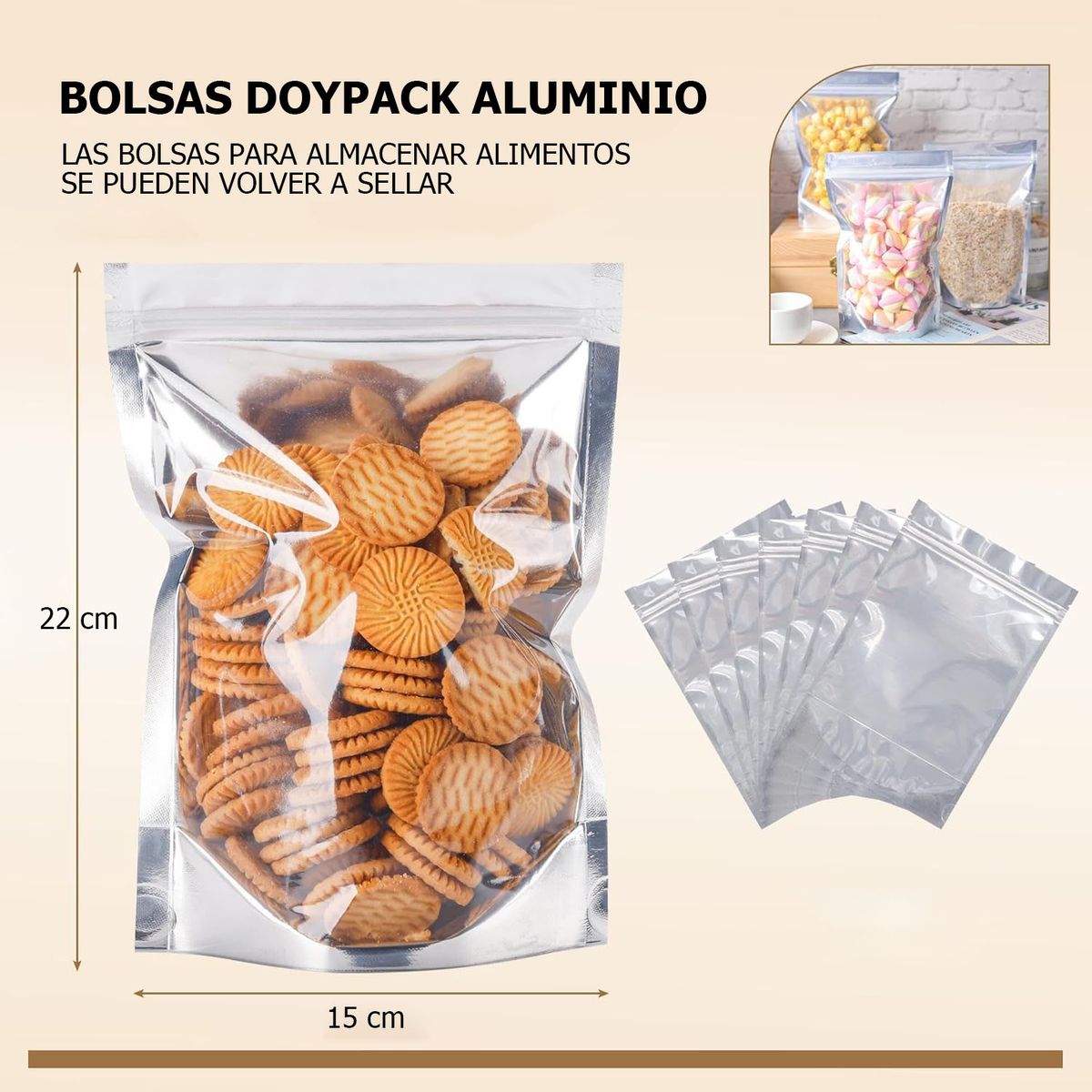GENERICO - Bolsas Doypack Aluminio Cierre Zipper 15x22 100 Unidades