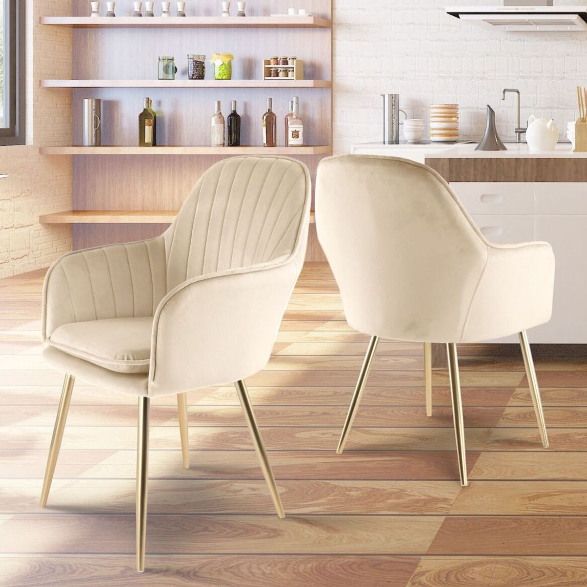 HABITA2 CHILE - Pack 2 Sitial terciopelo patas doradas Murano- Beige