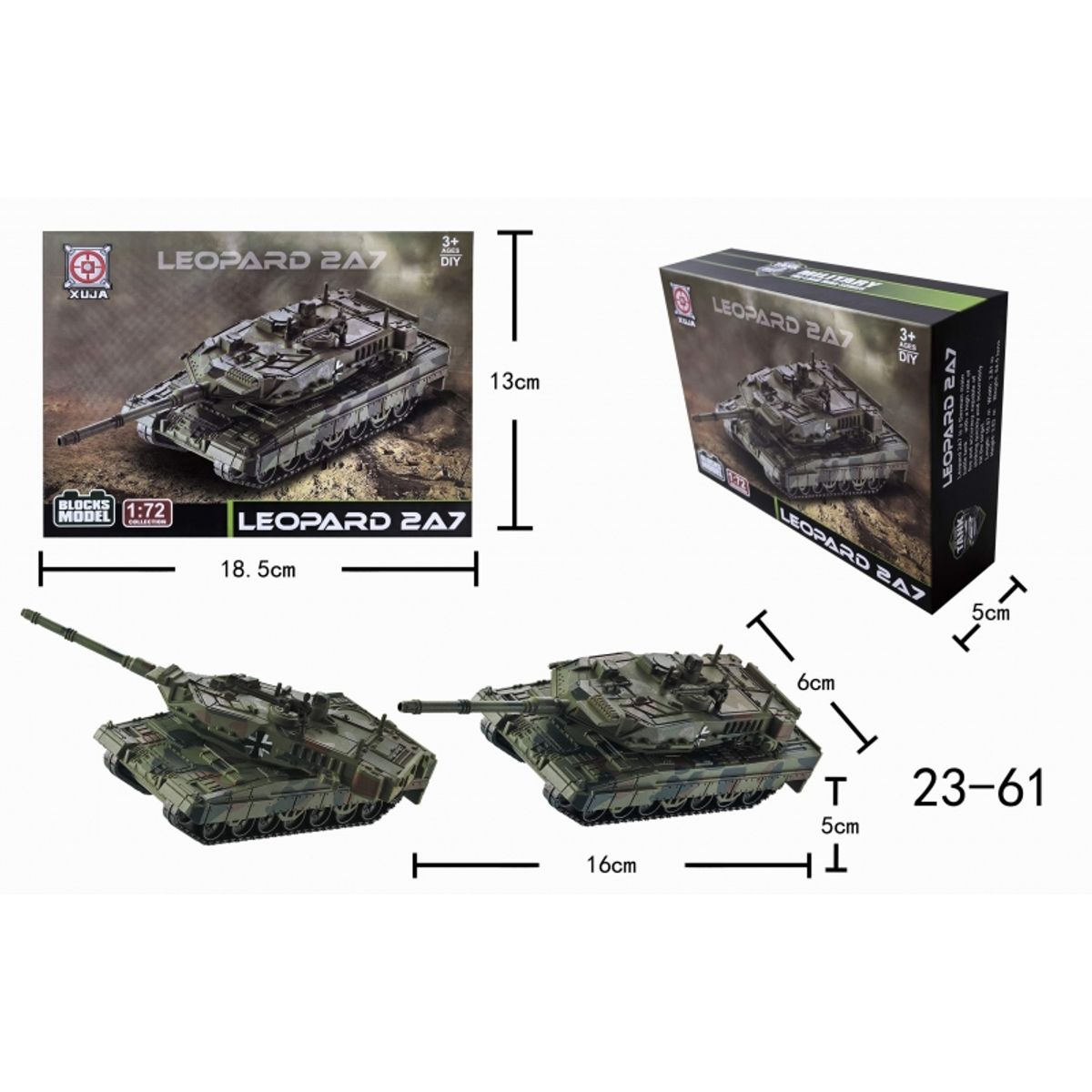 GENERICO - XUJA 23-61 BLOCKS MODEL 1-72 LEOPARD 2A7 TANK