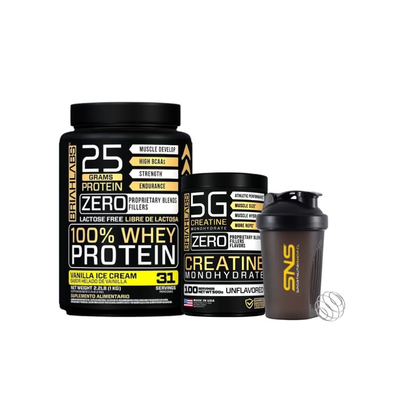 BRIAHLABS - Pack Proteina Whey 1KG Vainilla + creatina 500g + Shaker - briahlabs