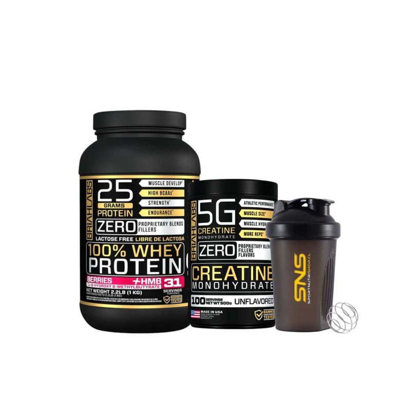 BRIAHLABS - Pack Proteina Whey 1KG Berries+ creatina 500g + Shaker - briahlabs