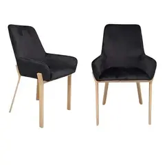 GENERICO - Pack 2 Sitial Terciopelo Brito Patas Símil Madera- Negro