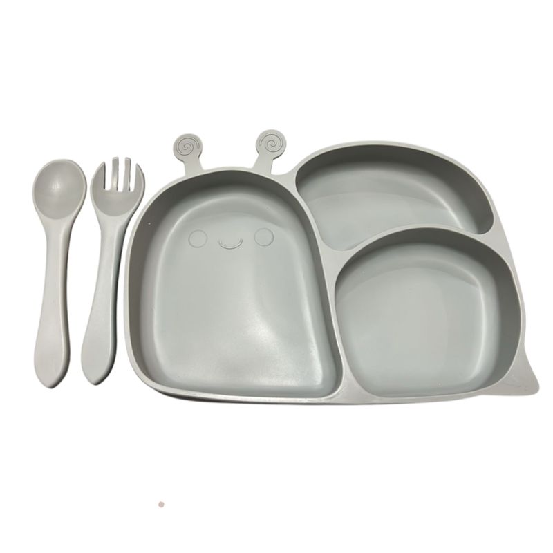 GENERICO - Plato y Servicio Silicona Caracol Gris Para Bebé y Niños