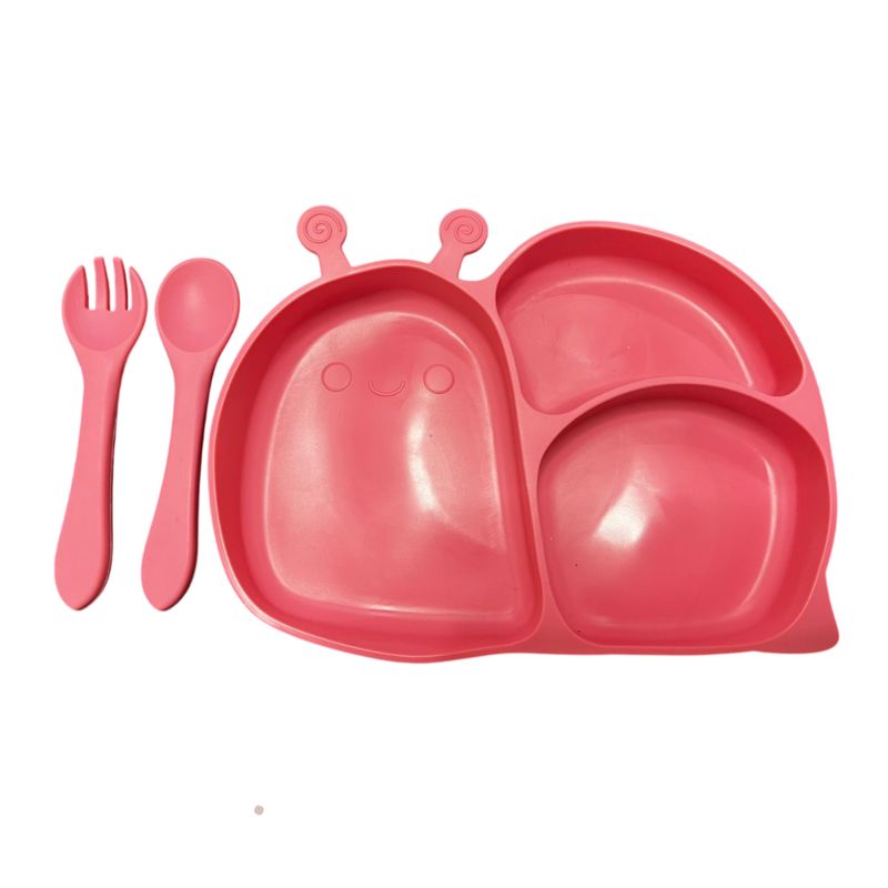 GENERICO - Plato y Servicio Silicona Caracol Fucsia Para Bebé y Niños