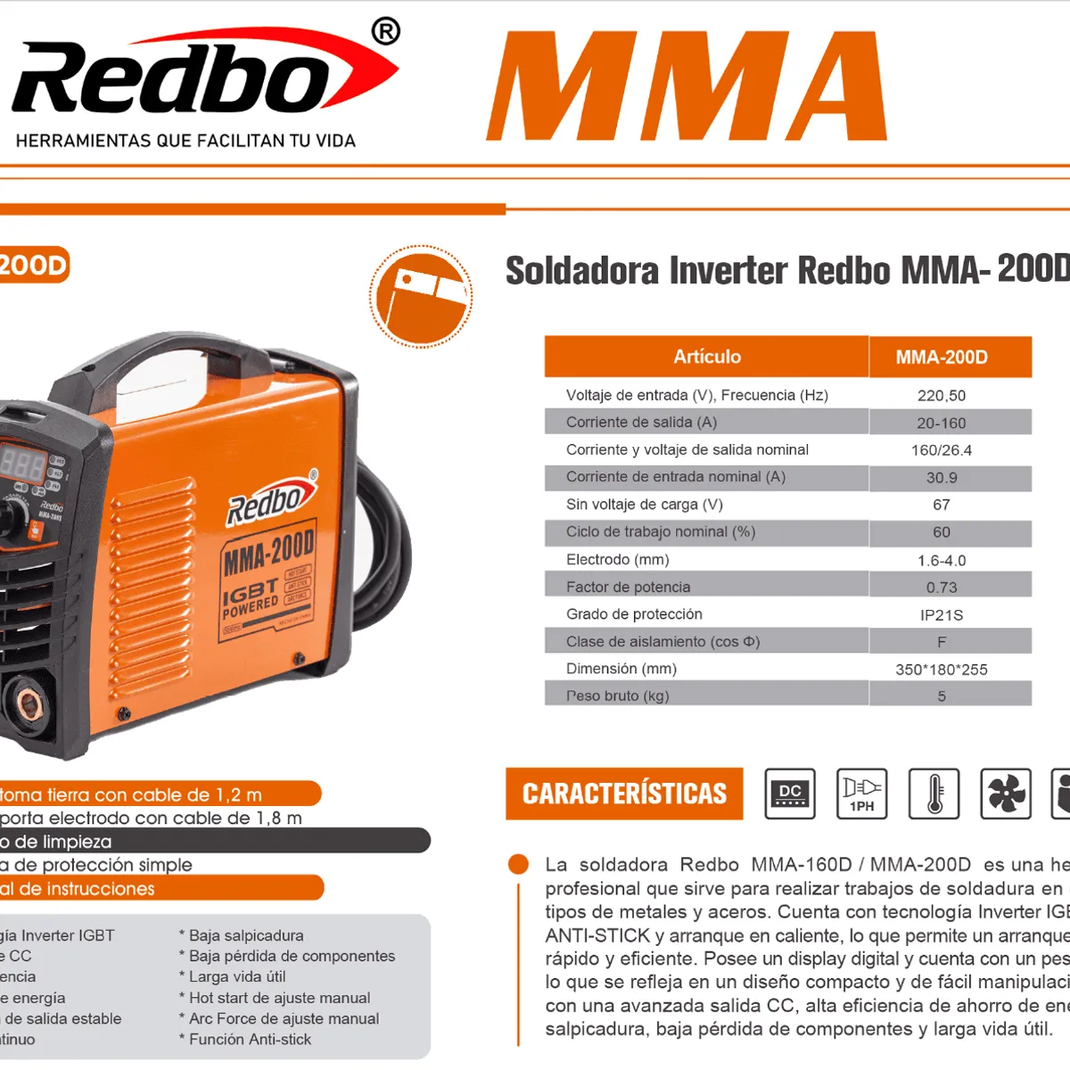 REDBO - Soldadora Inverter REDBO MMA-200D
