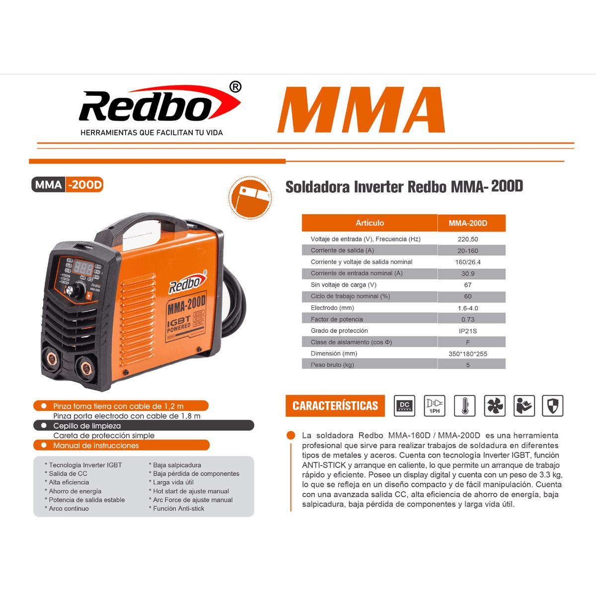 REDBO - Soldadora Inverter REDBO MMA-200D
