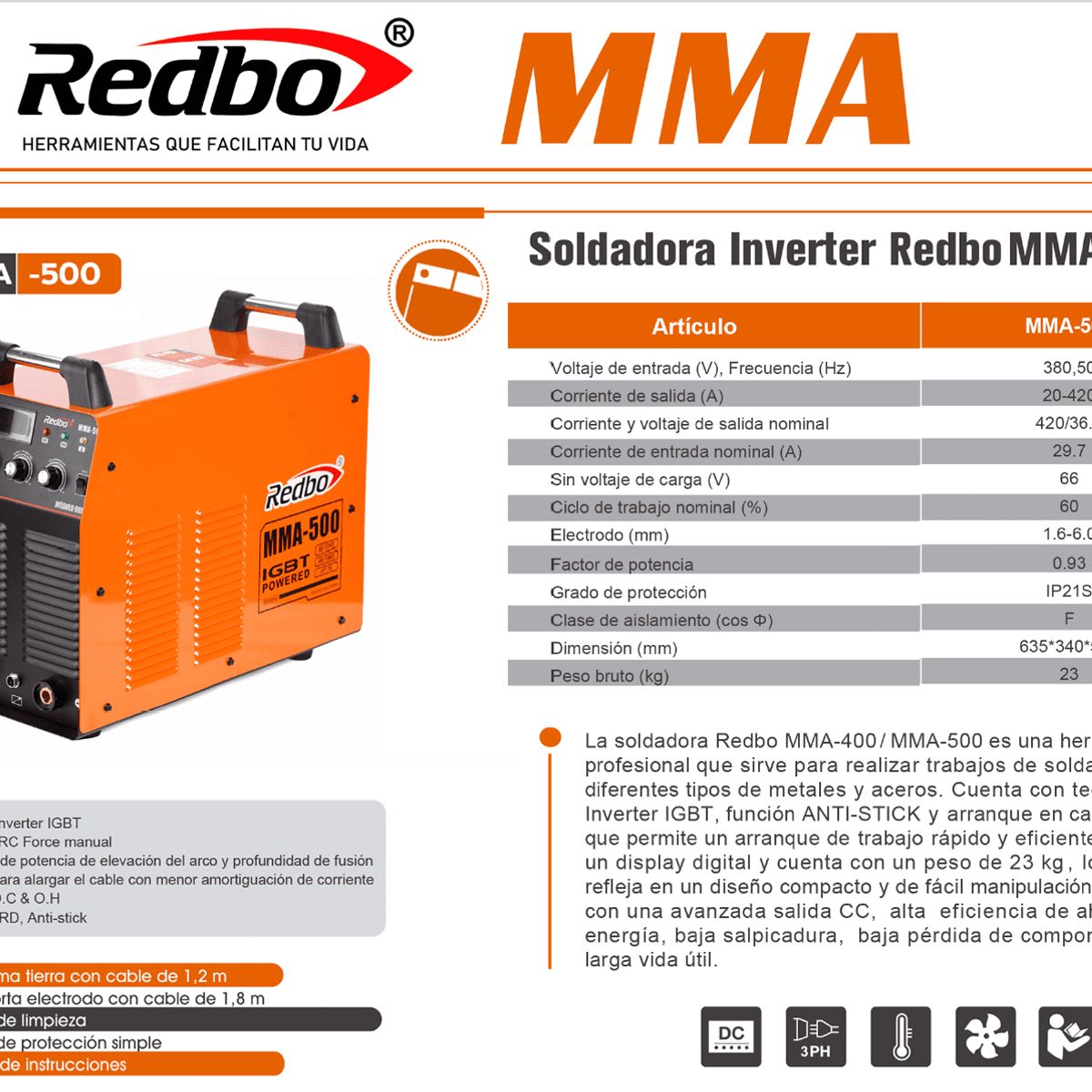 REDBO - Soldadora Inverter REDBO MMA-500