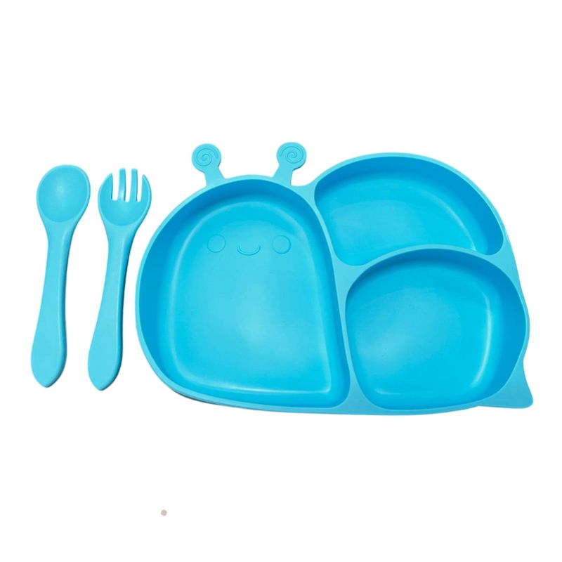 GENERICO - Plato y Servicio Silicona Caracol Celeste Para Bebé y Niños