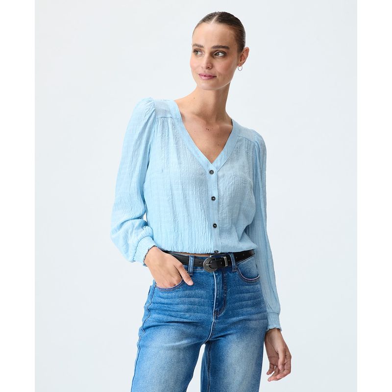 IO - Blusa Manga Larga Celeste Mujer Io