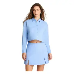 ACUARELA - Blusa Crop Manga Larga Lino Celeste