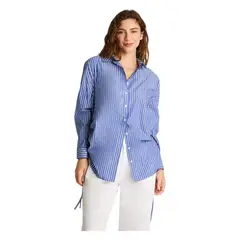 ACUARELA - Blusa Camisera Manga Larga Rayada Celeste