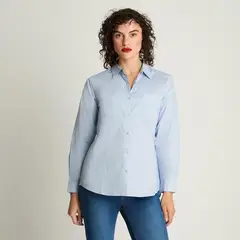 CURVI - Blusa Manga Larga Algodón Basica Celeste