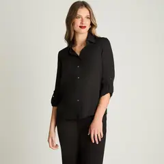 LORENZO DI PONTTI - Blusa Camisera Manga Larga Negro