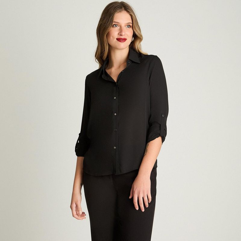 LORENZO DI PONTTI - Blusa Camisera Manga Larga Negro