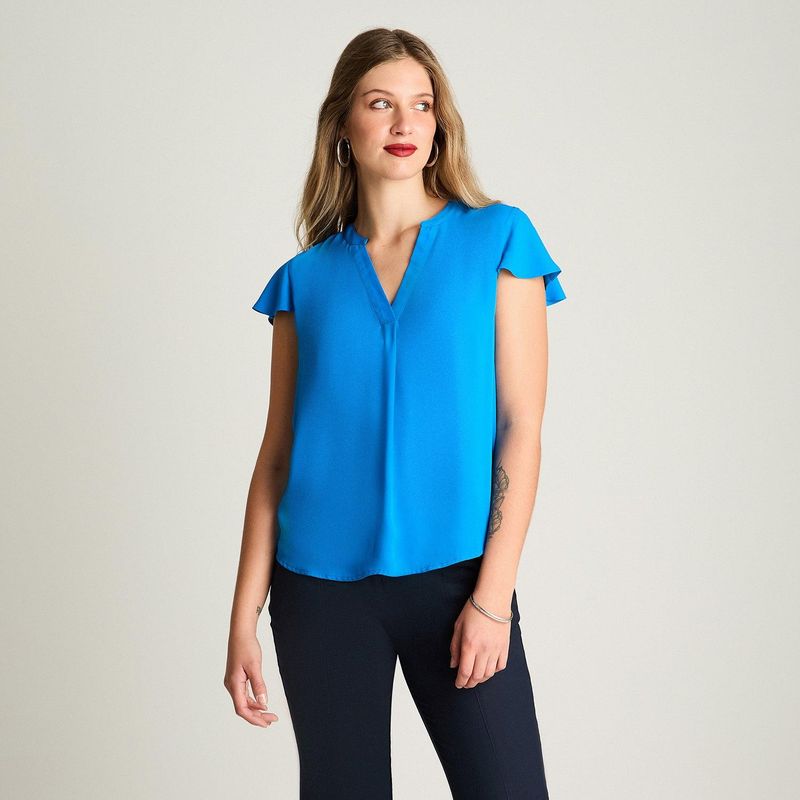 LORENZO DI PONTTI - Blusa Escote Mao Manga Corta Con Vuelo Celeste